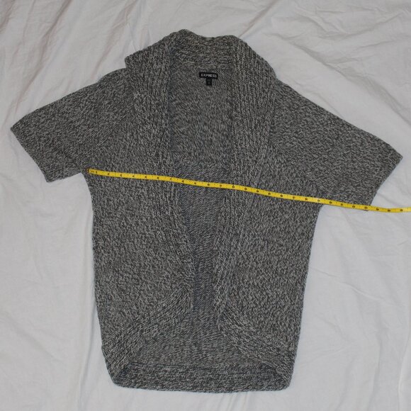 Express Gray/White Variegated Short Sleeve Heavy Open Front Roll Collar Sweater - Picture 4 of 15